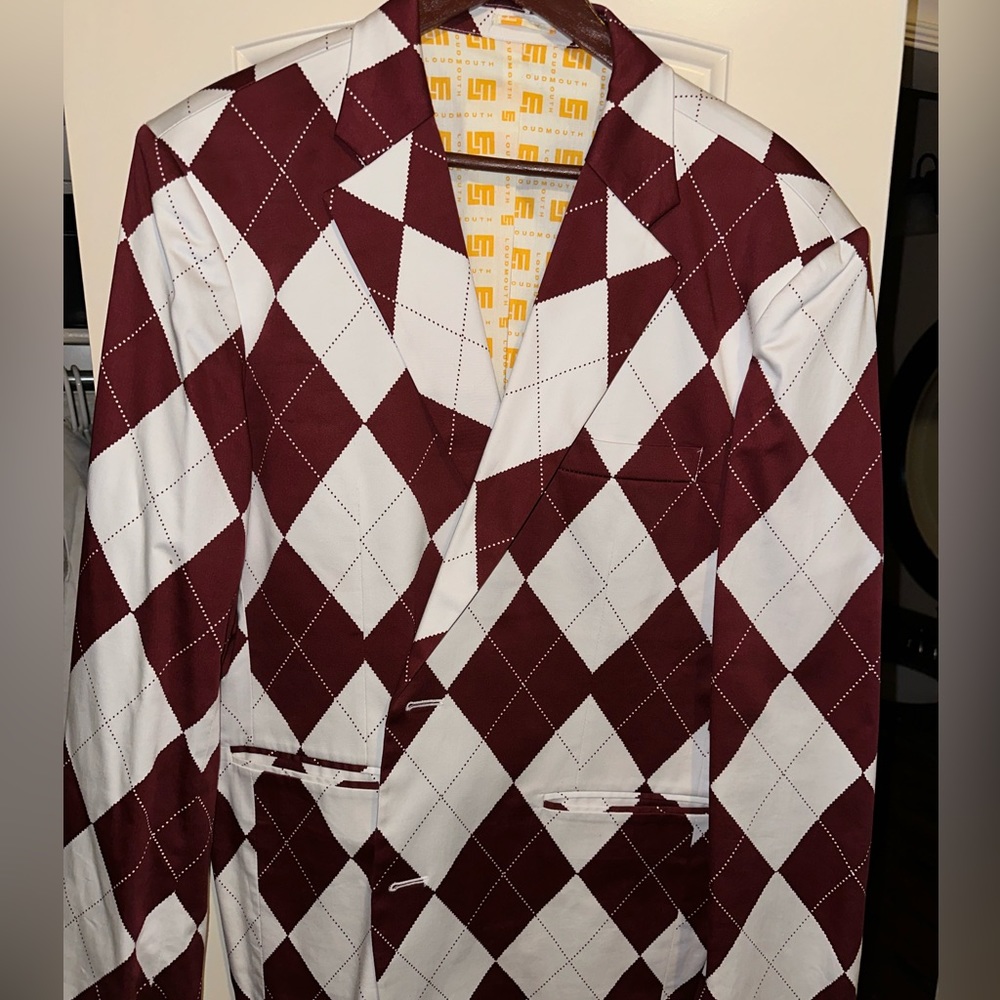 Loudmouth Sport Coat 46L Maroon/White Argyle